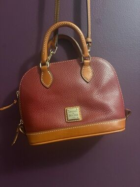 Dooney & Bourke Burgundy Leather Satchel with Tan Trim